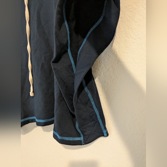 Sundry Navy Blue Jersey Knit Relaxed Short Sleeve Cropped Muscle Hoodie Lounge - Picture 8 of 10